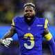 Odell Beckham Jr. #3 of the Los Angeles Rams reacts during the second quarter of the game against the Arizona Cardinals in the NFC Wild Card Playoff game at SoFi Stadium on January 17, 2022 in Inglewood, California.